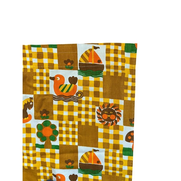 Vintage 1970s Pattern Rights Inc MCM Fabric Curtain Mushroom Sun House Yellow - Picture 3 of 4